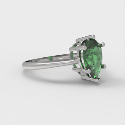 1.5 cttw Simulated Emerald Solitaire  Engagement Ring - Solid Gold (Pear Cut,9x6mm)