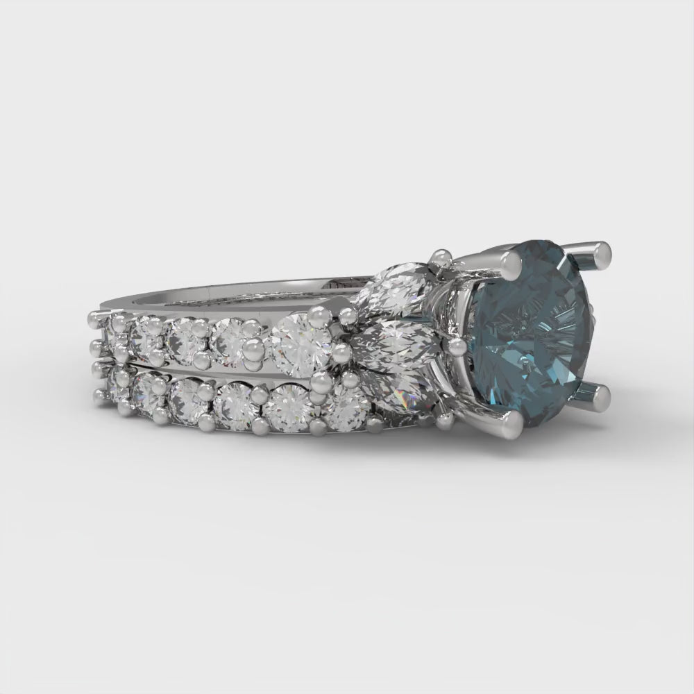2.94 cttw Round Cut Natural London Blue Topaz Bridal Set - Solid White Gold Engagement Ring & Wedding Band