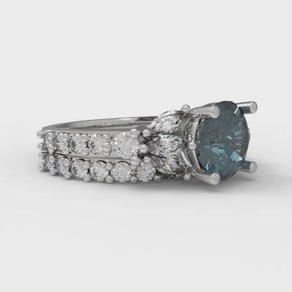 2.94 cttw Round Cut Natural London Blue Topaz Bridal Set - Solid White Gold Engagement Ring & Wedding Band