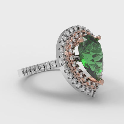 2.48 cttw Simulated Emerald Hidden Halo Engagement Ring - Solid White/Rose Gold (VVS1, Pear Cut,10X7mm )