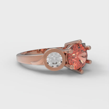 1.72 cttw Zirconia Simulated Red Diamond Three-Stone Engagement Ring - Solid Rose Gold (VVS1, Round Cut,6.5mm)