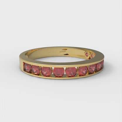 0.39 cttw Simulated Ruby Round Cut Yellow Gold Eternity Wedding Band