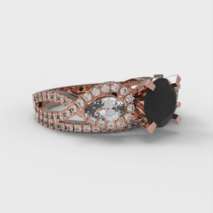 1.925 cttw Round Cut Natural Onyx Bridal Set - Solid Rose Gold Engagement Ring & Wedding Band