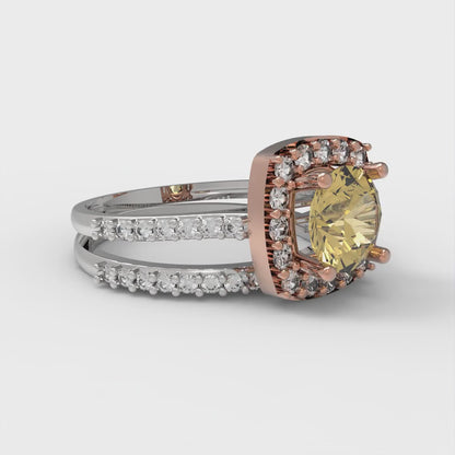 1.495 cttw Round Cut Simulated Yellow Diamond Bridal Set - Solid White/Rose Gold Engagement Ring & Wedding Band