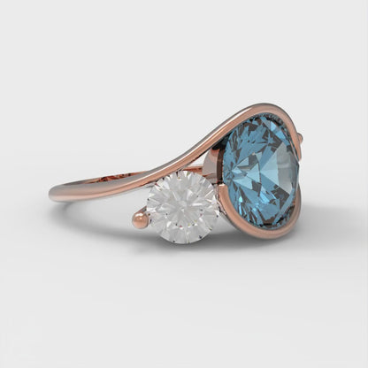 3.5 cttw Natural Sky Blue Topaz Three-Stone Engagement Ring - Solid Gold (Round Cut,8.0mm)