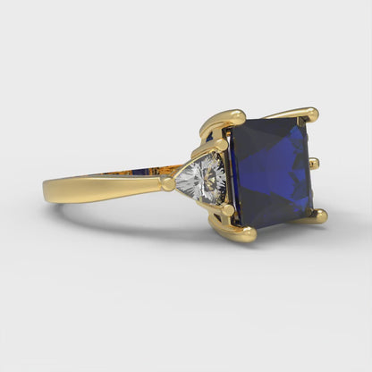 2.32 cttw Simulated Blue Sapphire Three-Stone Engagement Ring - Solid Gold (Princess Cut,7.0mm)