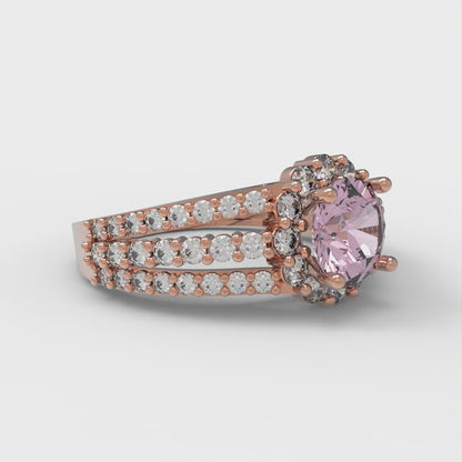 1.83 cttw Zirconia Simulated Pink Diamond Hidden Halo Engagement Ring - Solid Gold (VVS1, Round Cut,6.5mm)