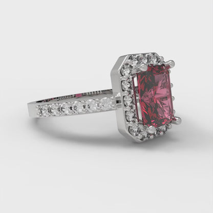 2.16 cttw Emerald Cut Simulated Pink Tourmaline Bridal Set - Solid White Gold Engagement Ring & Wedding Band