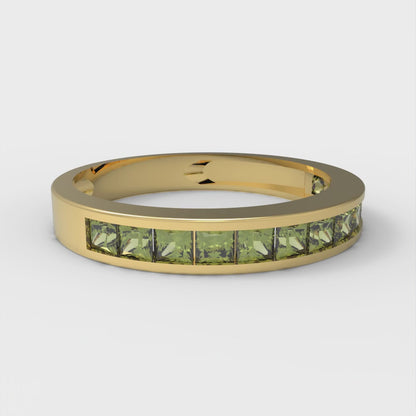 0.78 cttw Natural Peridot Princess Cut Yellow Gold Eternity Wedding Band