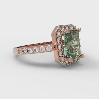 2.16 cttw Emerald Cut Simulated Green Diamond Bridal Set - Solid Rose Gold Engagement Ring & Wedding Band