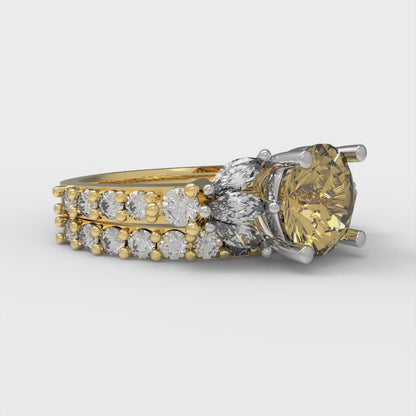 2.94 cttw Round Cut Simulated Yellow Diamond Bridal Set - Solid Yellow/White Gold Engagement Ring & Wedding Band