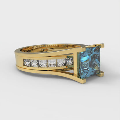 2.28 cttw Princess Cut Natural Swiss Blue Topaz Bridal Set - Solid Yellow Gold Engagement Ring & Wedding Band