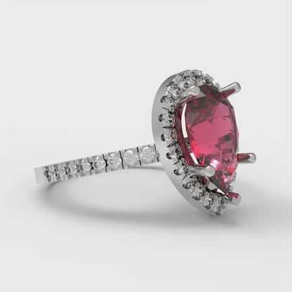 2.38 cttw Natural Garnet Hidden Halo Engagement Ring - Solid Gold (Pear Cut,10x7mm )