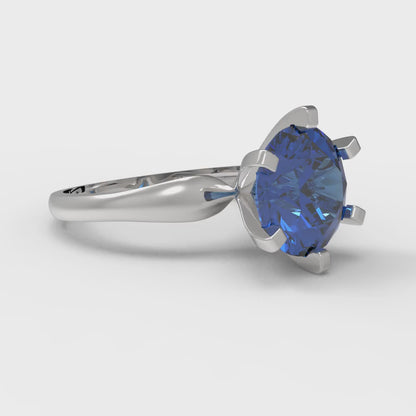 2.5 cttw Simulated Tanzanite Solitaire  Engagement Ring - Solid White Gold (VVS1, Round Cut,8.5mm)