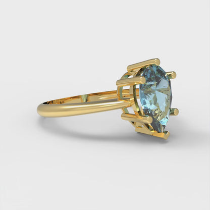1.5 cttw Natural Aquamarine Solitaire  Engagement Ring - Solid Gold (Pear Cut,9x6mm)