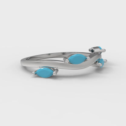 0.4 cttw Simulated Turquoise Marquise Cut White Gold Eternity Wedding Band