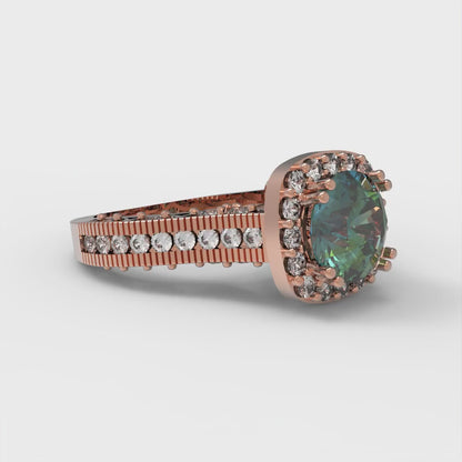 2.37 cttw Blue Moissanite Hidden Halo Engagement Ring - Solid Gold (Round Cut,7.5mm)