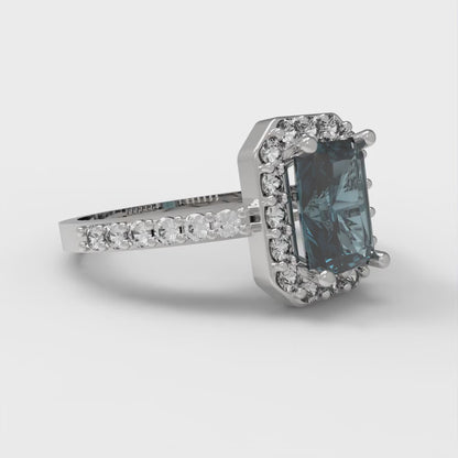 2.16 cttw Emerald Cut Natural London Blue Topaz Bridal Set - Solid White Gold Engagement Ring & Wedding Band