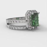 2.07 ct Brilliant Emerald Cut Simulated Emerald Stone White Gold halo Solitaire with Accents Ring