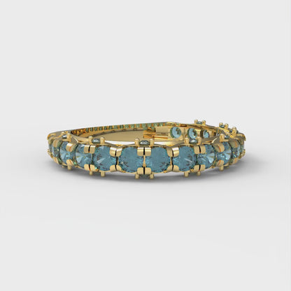 3.13 cttw Natural Sky Blue Topaz Round Cut Yellow Gold Eternity Wedding Band