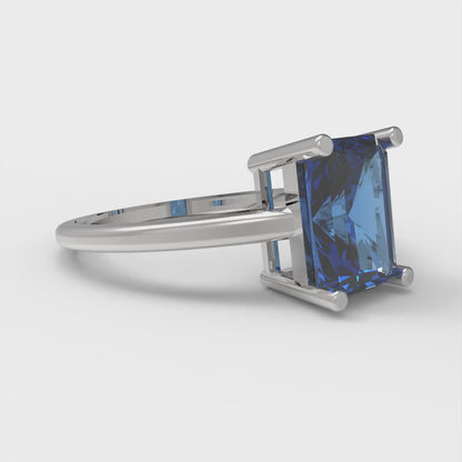 2 cttw Simulated Tanzanite Solitaire  Engagement Ring - Solid Gold (Emerald Cut,8x6mm)