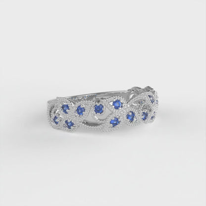 0.17 cttw Simulated Blue Sapphire Round Cut White Gold Eternity Wedding Band