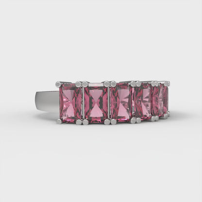 2.61 cttw Simulated Pink Tourmaline Emerald Cut White Gold Eternity Wedding Band