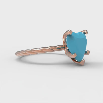 2 cttw Simulated Turquoise Solitaire  Engagement Ring - Solid Gold (Heart Cut,8.0mm)