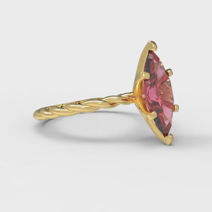 2 cttw Simulated Ruby Solitaire  Engagement Ring - Solid Yellow Gold (VVS1, Marquise Cut,12x6mm )