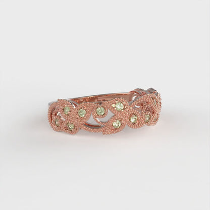 0.17 cttw Natural Peridot Round Cut Rose Gold Eternity Wedding Band
