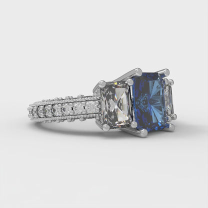 3.61 cttw Simulated Tanzanite Three-Stone Engagement Ring - Solid Gold (Emerald Cut,8x6mm)