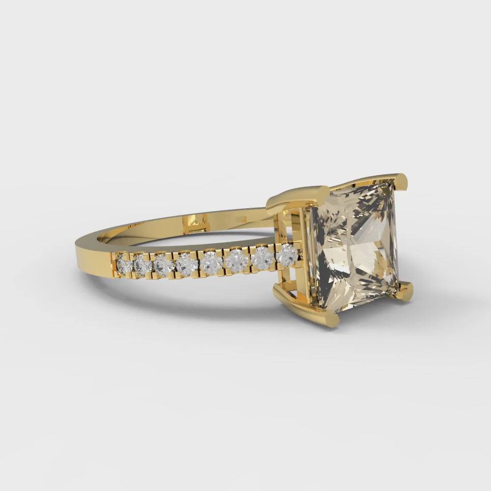 1.62 cttw Natural Morganite Solitaire with Zirconia Simulated Diamond Accents Engagement Ring - Solid Gold (Princess Cut,6.5mm)