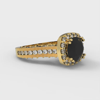 2.37 cttw Natural Onyx Hidden Halo Engagement Ring - Solid Gold (Round Cut,7.5mm)