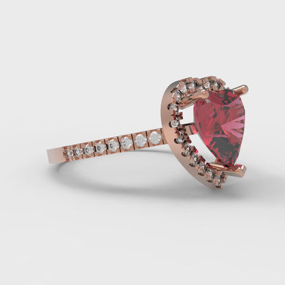 2.285 cttw Simulated Pink Tourmaline Hidden Halo Engagement Ring - Solid Rose Gold (VVS1, Heart Cut,8mm)