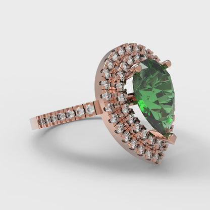 2.48 cttw Simulated Emerald Hidden Halo Engagement Ring - Solid Rose Gold (VVS1, Pear Cut,10X7mm )