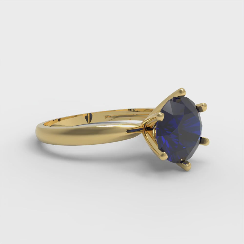 2 cttw Simulated Blue Sapphire Solitaire  Engagement Ring - Solid Gold (Round Cut,8.0mm)