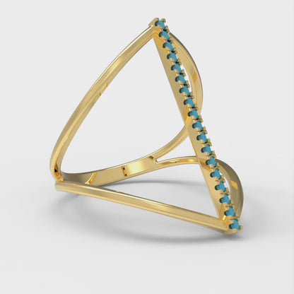 0.09 cttw Simulated Turquoise Statement Engagement Ring - Solid Yellow Gold (VVS1, Round Cut,1.0mm)