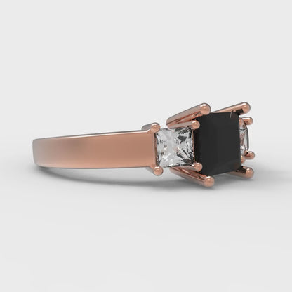 1.11 cttw Natural Onyx Three-Stone Engagement Ring - Solid Gold (Princess Cut,5.0mm)