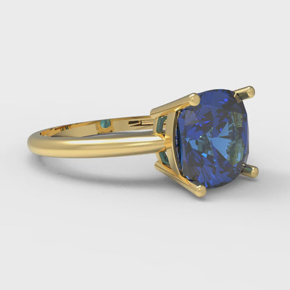2.5 cttw Simulated Tanzanite Solitaire  Engagement Ring - Solid Gold (Cushion Cut,8mm)