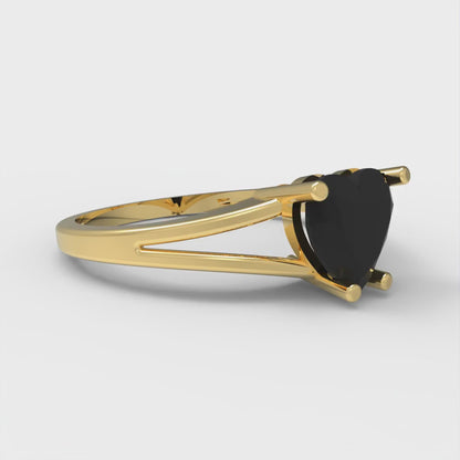 1 cttw Natural Onyx Solitaire  Engagement Ring - Solid Gold (Heart Cut,6.5mm)