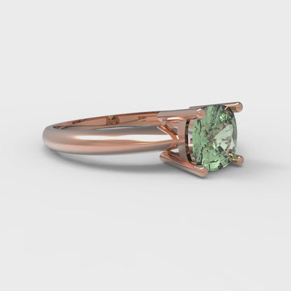 1 cttw Zirconia Simulated Green Diamond Solitaire  Engagement Ring - Solid Gold (VVS1, Cushion Cut,6mm)