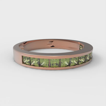 0.78 cttw Natural Peridot Princess Cut Rose Gold Eternity Wedding Band