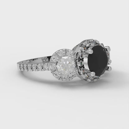 1.46 cttw Natural Onyx Three-Stone Engagement Ring - Solid Gold (Round Cut,6.0mm)