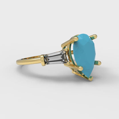 2.5 cttw Simulated Turquoise Three-Stone Engagement Ring - Solid Gold (Pear Cut,10x7mm)