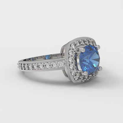 1.335 cttw Simulated Tanzanite Solitaire with Zirconia Simulated Diamond Accents Engagement Ring - Solid Gold (Round Cut,6.5mm)