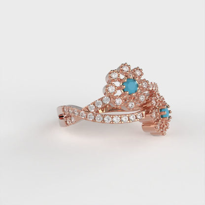 0.48 cttw Simulated Turquoise Hidden Halo Engagement Ring - Solid Rose Gold (VVS1, Round Cut,2.5mm)