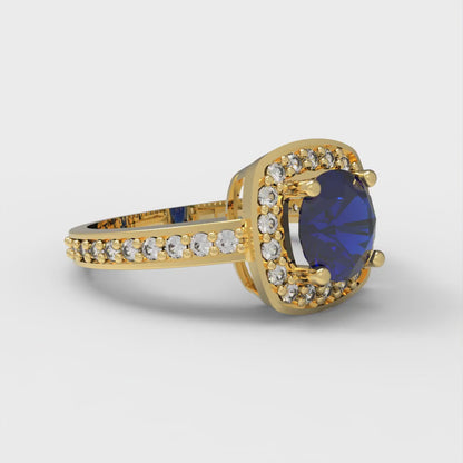 1.335 cttw Simulated Blue Sapphire Hidden Halo Engagement Ring - Solid Gold (Round Cut,6.5mm)