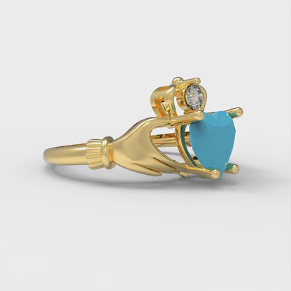 1.06 cttw Simulated Turquoise Celtic Claddagh Engagement Ring - Solid Gold (Heart Cut,6.5mm)