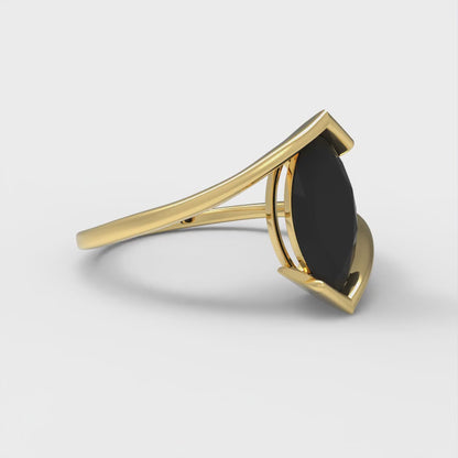2 cttw Natural Onyx Solitaire  Engagement Ring - Solid Yellow Gold (VVS1, Marquise Cut,12x6mm )