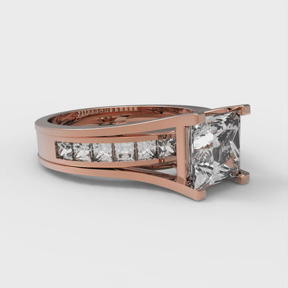 2.28 cttw Princess Cut Moissanite Bridal Set - Solid Rose Gold Engagement Ring & Wedding Band